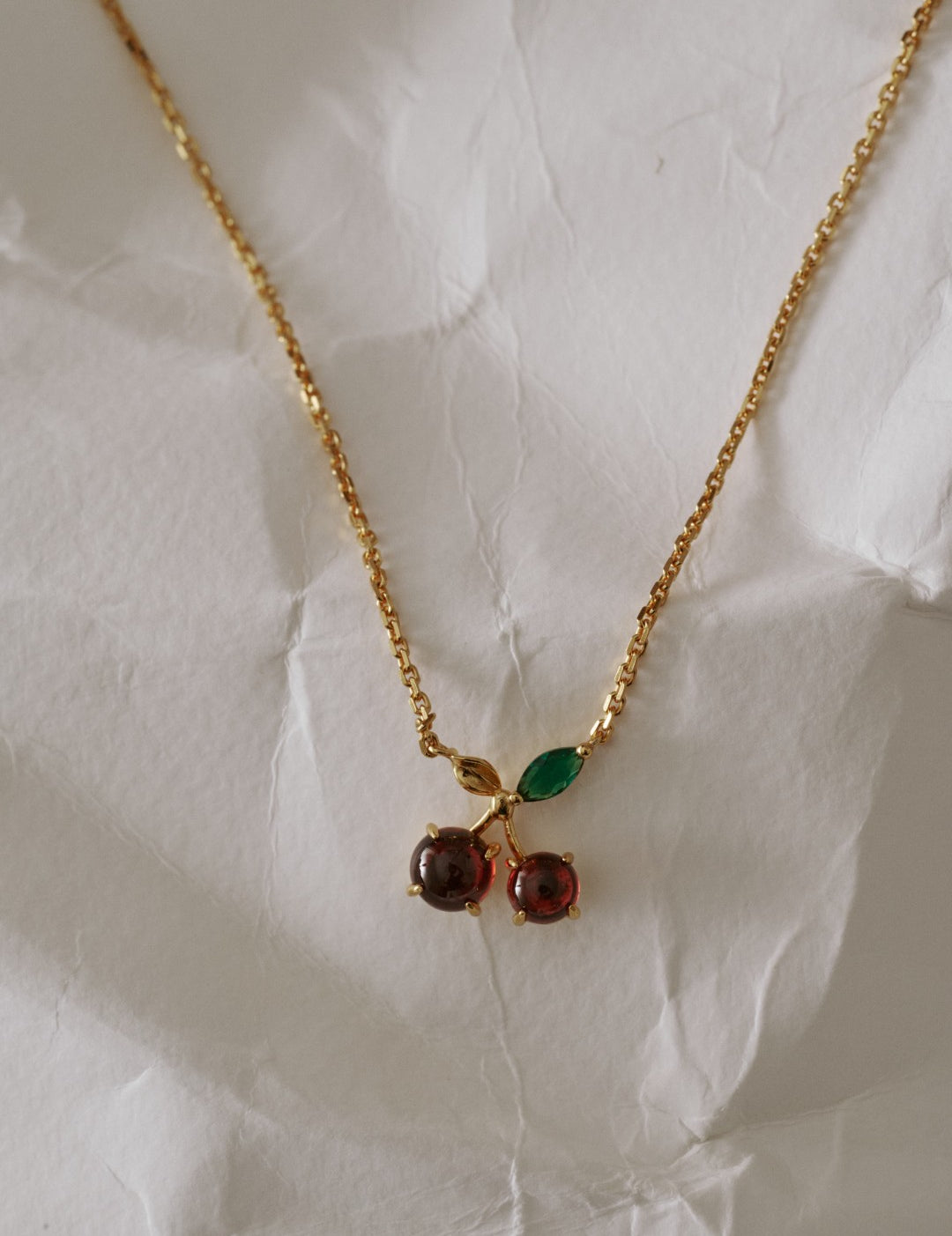 Cherry Garnet Pendant Gold Chain Necklace gembea jewelry