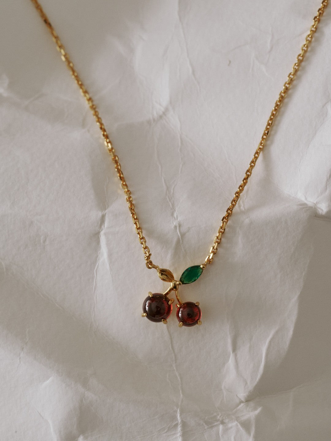 Cherry Garnet Pendant Gold Chain Necklace gembea jewelry