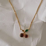 Cherry Garnet Pendant Gold Chain Necklace gembea jewelry