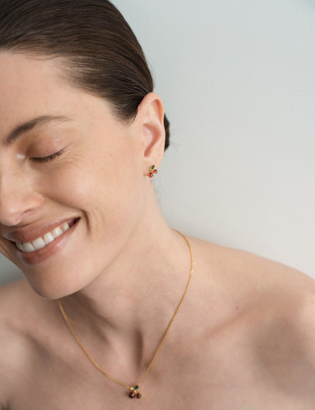 Cherry Garnet Stud Earrings gembea jewelry