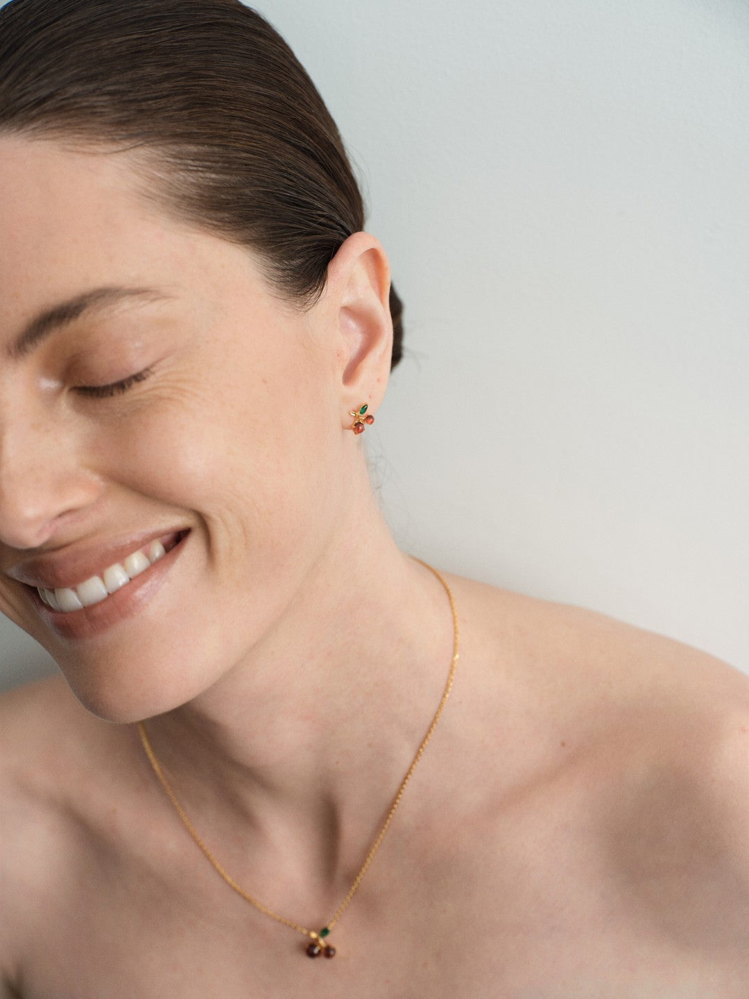 Cherry Garnet Stud Earrings gembea jewelry