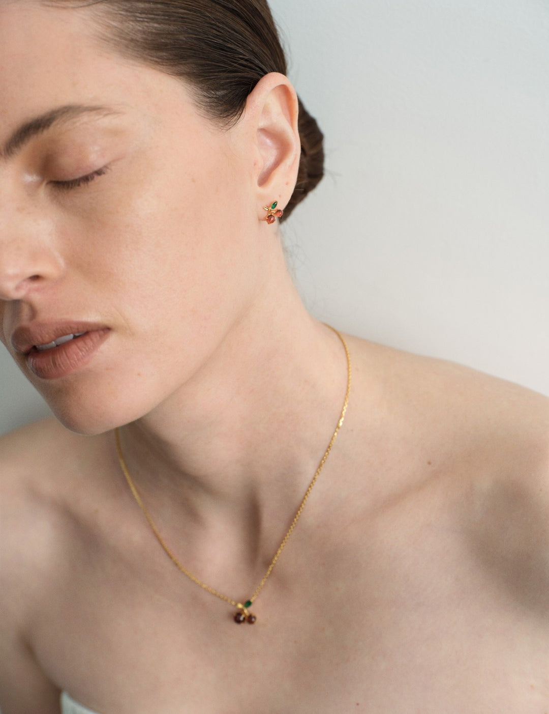 Cherry Garnet Stud Earrings gembea jewelry