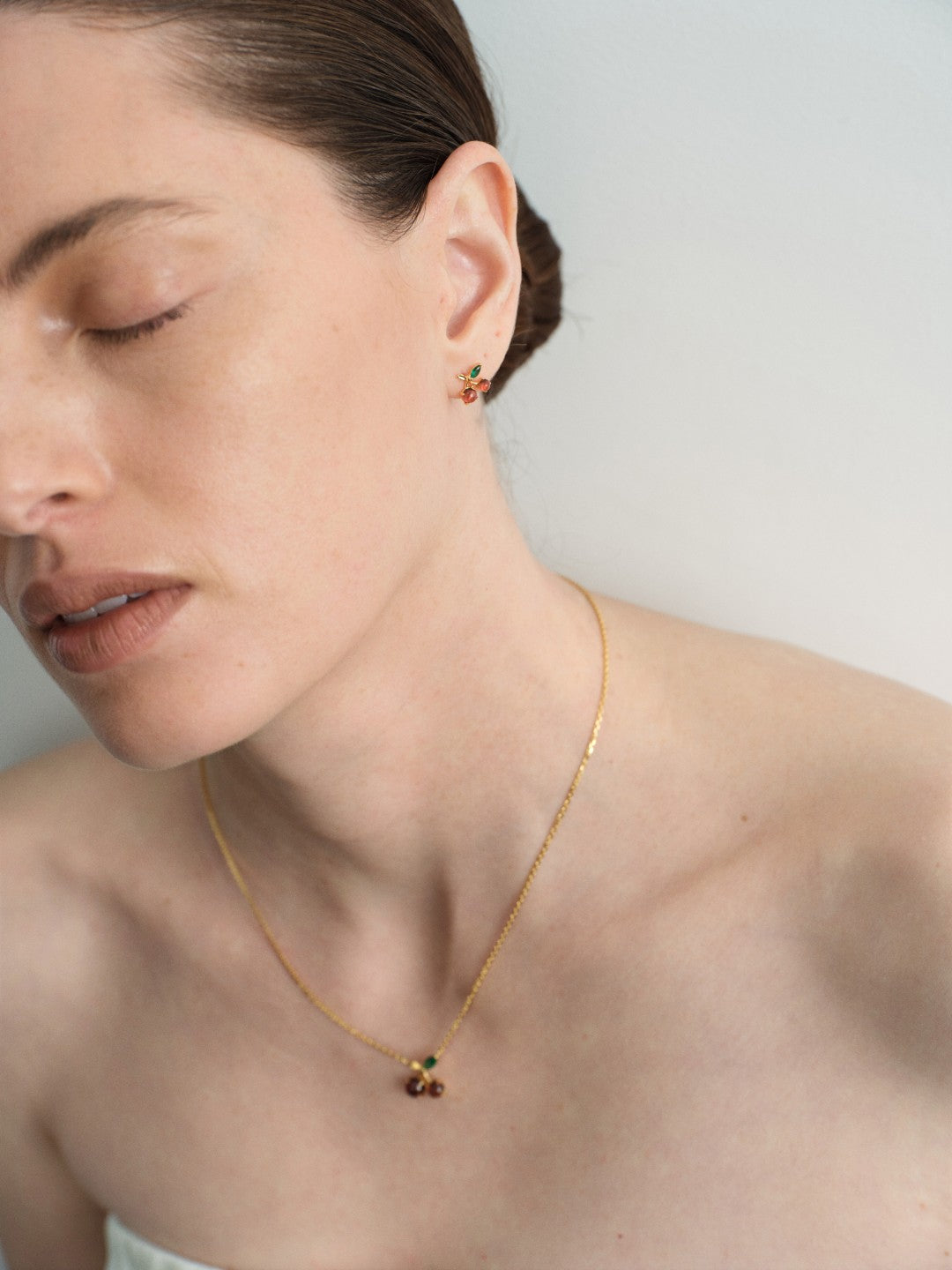 Cherry Garnet Stud Earrings gembea jewelry