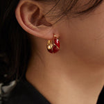 Chinese Red Drop Glaze Enamel Hoops Earrings - Gembea Jewelry