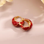 Chinese Red Drop Glaze Enamel Hoops Earrings - Gembea Jewelry