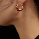 Chinese Red Drop Glaze Enamel Hoops Earrings - Gembea Jewelry