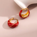 Chinese Red Drop Glaze Enamel Hoops Earrings - Gembea Jewelry