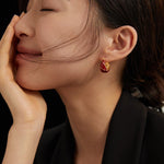Chinese Red Drop Glaze Enamel Hoops Earrings - Gembea Jewelry