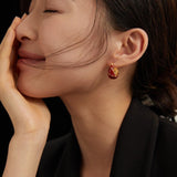 Chinese Red Drop Glaze Enamel Hoops Earrings - Gembea Jewelry