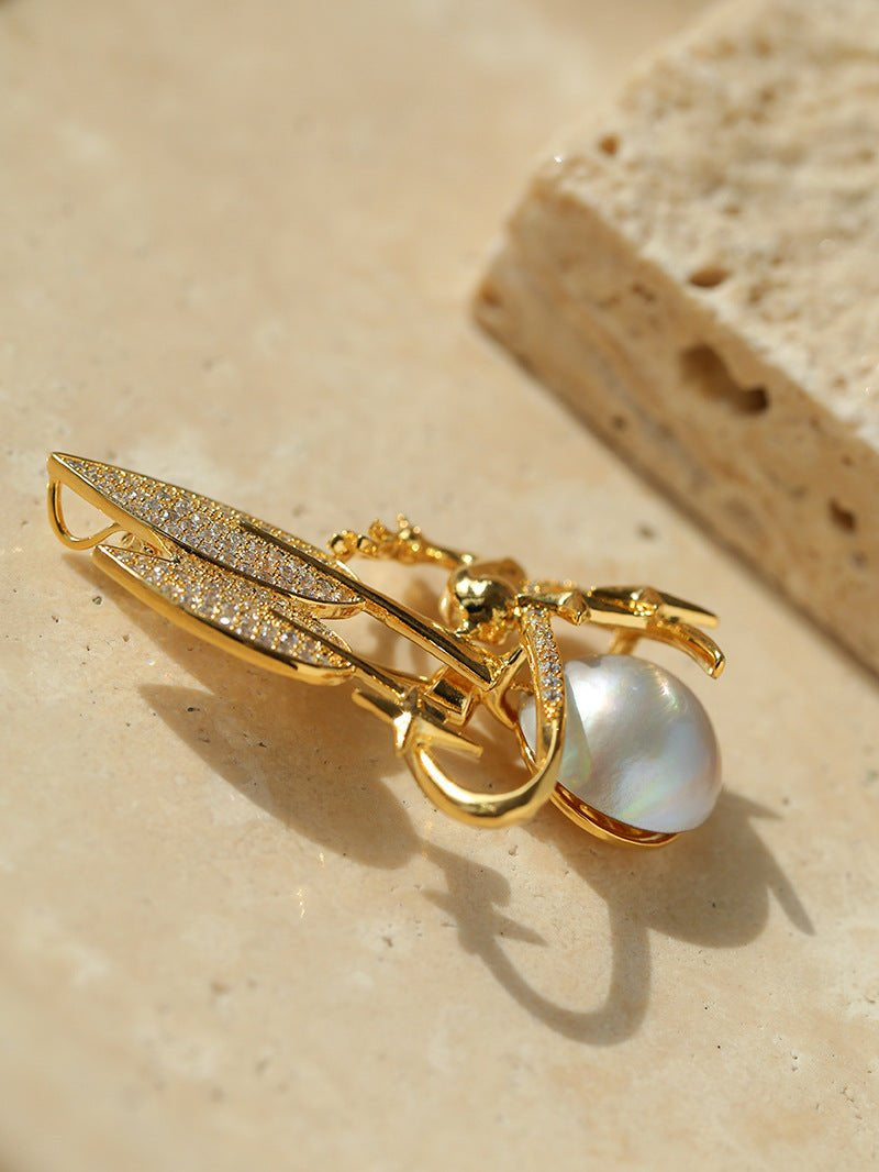 Christmas Deer Mabe Pearl Brooch gembea jewelry