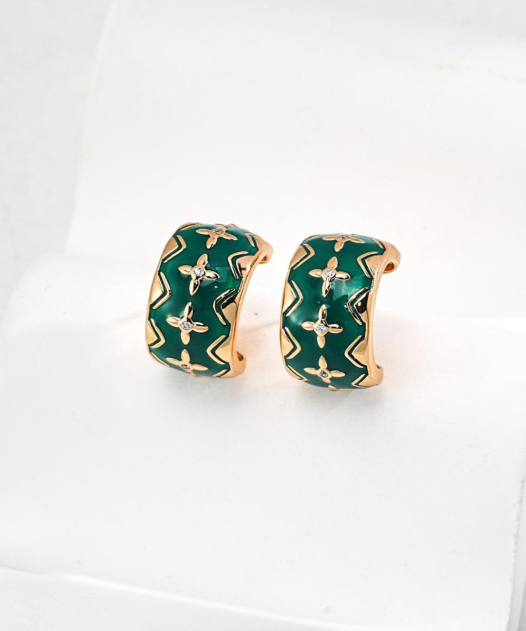Christmas Green Drop Glaze Enamel Hoops Earrings - Gembea Jewelry