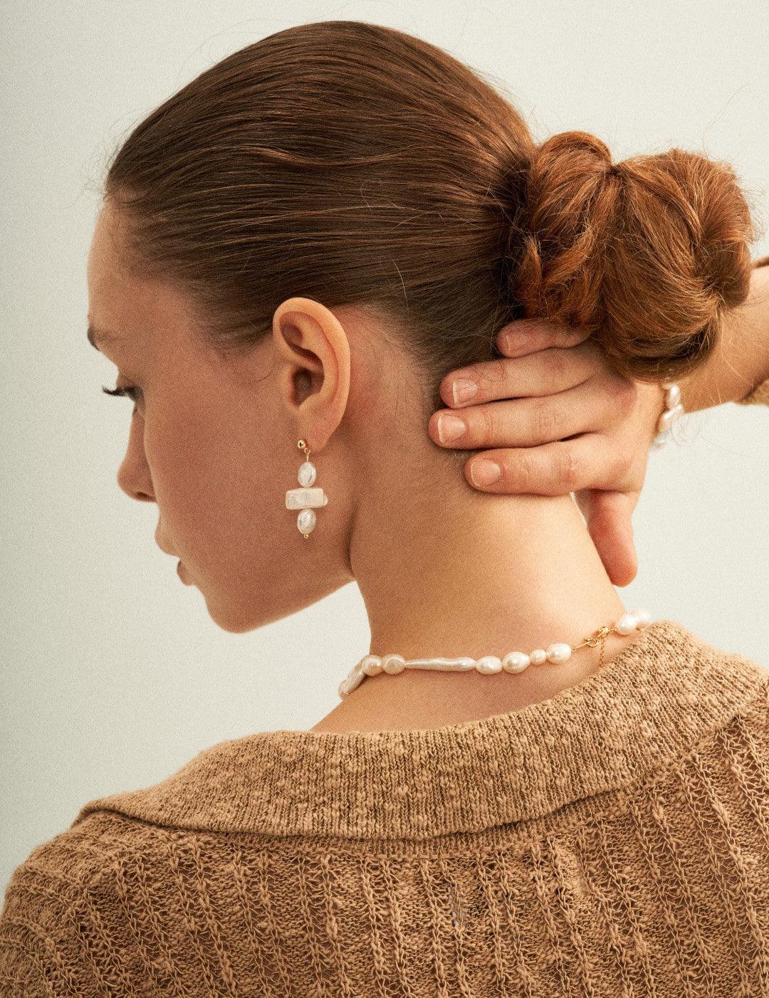 Circle Baroque Pendant Pearl Drop Earrings - Gembea Jewelry