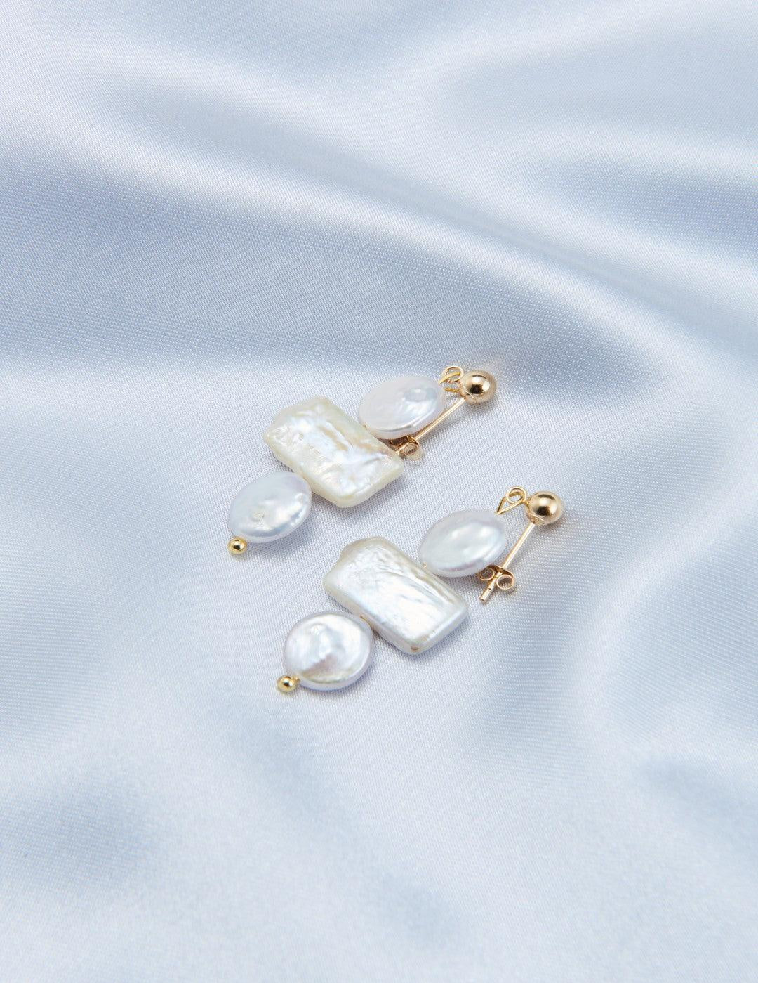 Circle Baroque Pendant Pearl Drop Earrings - Gembea Jewelry