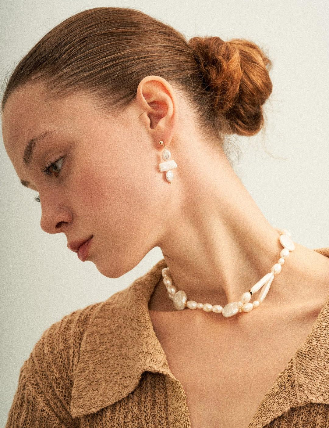 Circle Baroque Pendant Pearl Drop Earrings - Gembea Jewelry