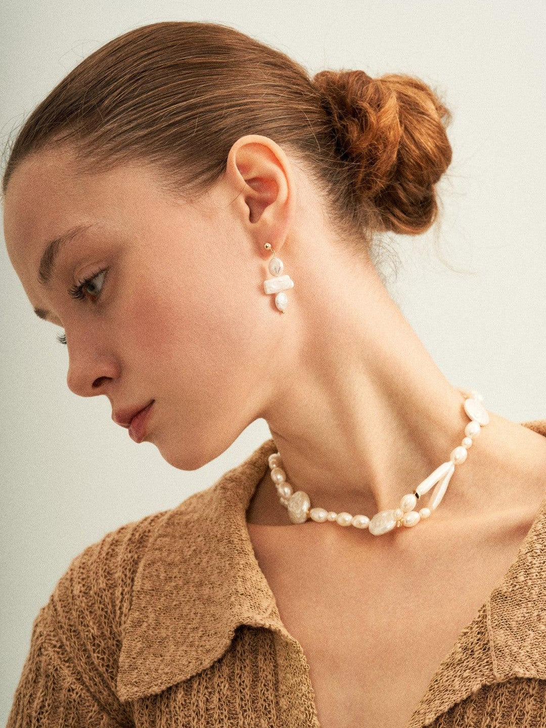 Circle Baroque Pendant Pearl Drop Earrings - Gembea Jewelry