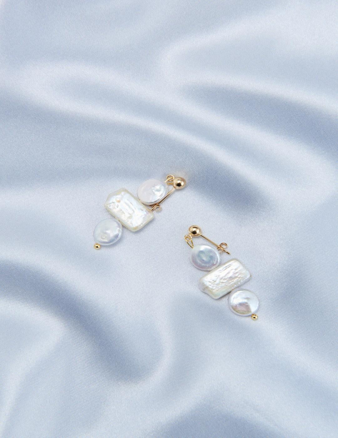 Circle Baroque Pendant Pearl Drop Earrings - Gembea Jewelry