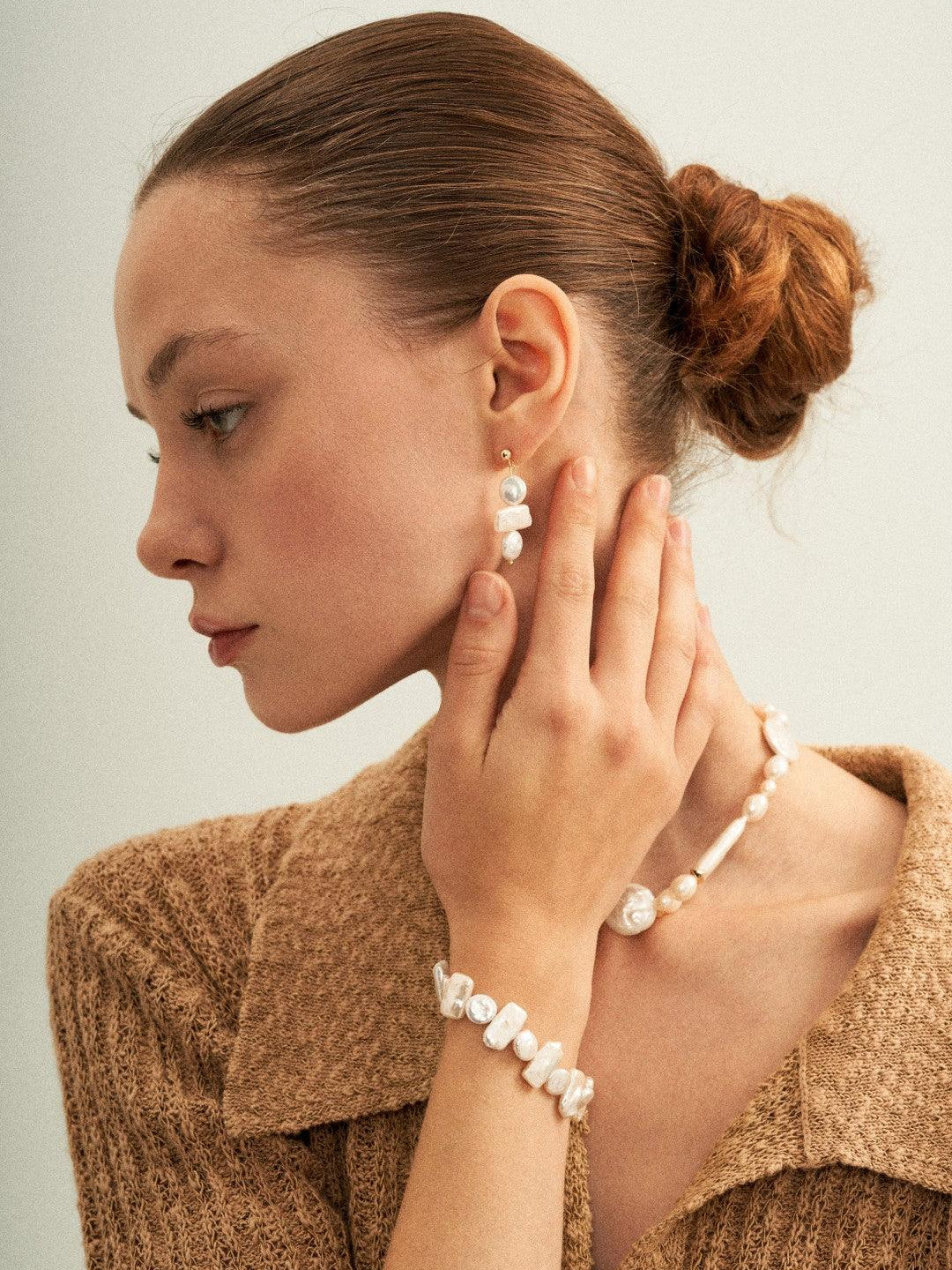 Circle Baroque Pendant Pearl Drop Earrings - Gembea Jewelry