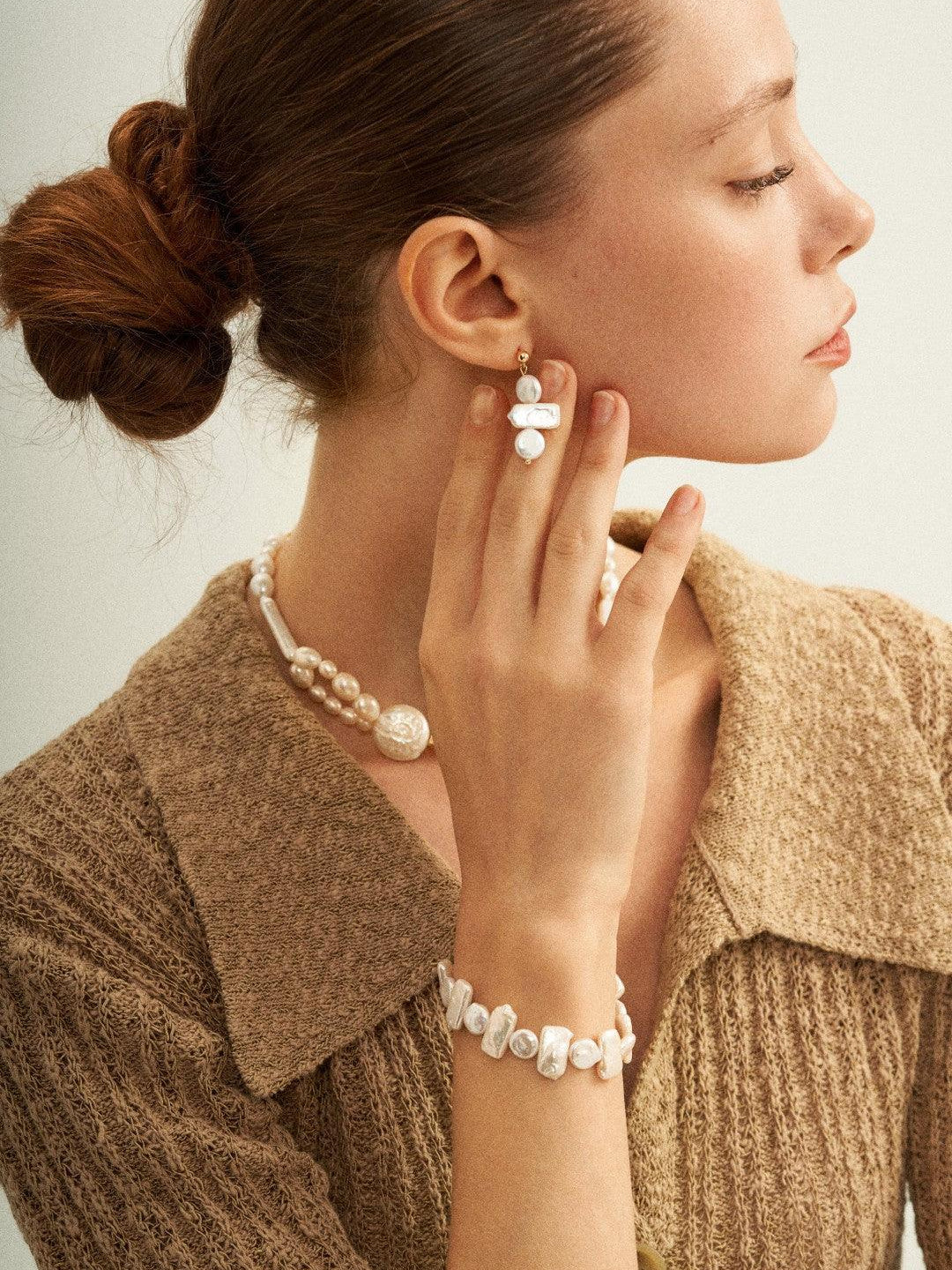 Circle Baroque Pendant Pearl Drop Earrings - Gembea Jewelry