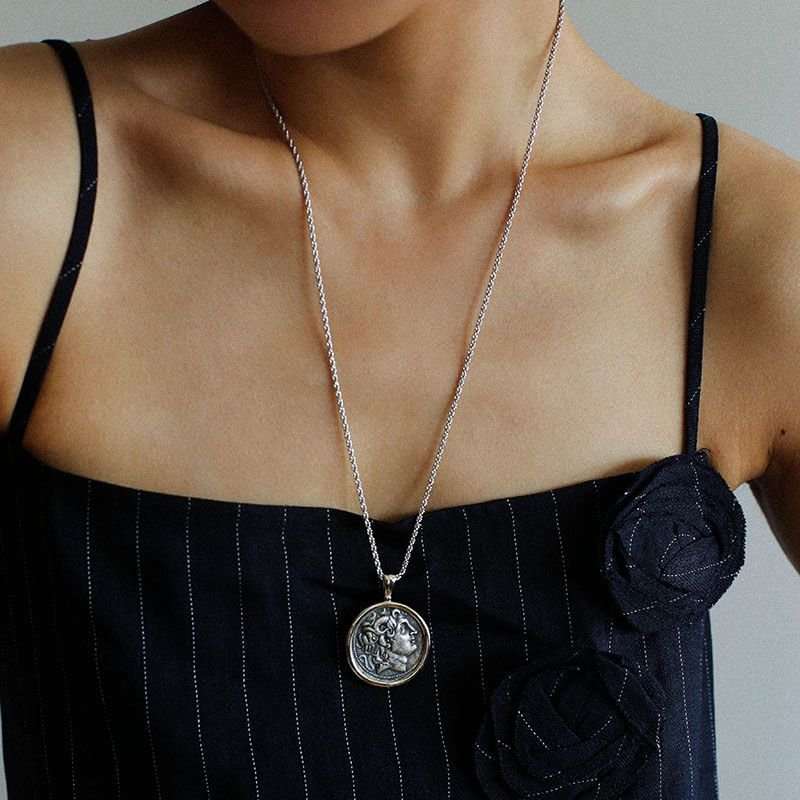 Classic Alexander Silver Coin Plus Necklace gembea jewelry