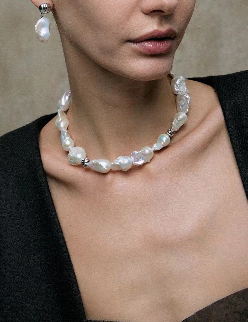 Classic Elegant Baroque Pearl Beaded Choker Necklace gembea jewelry