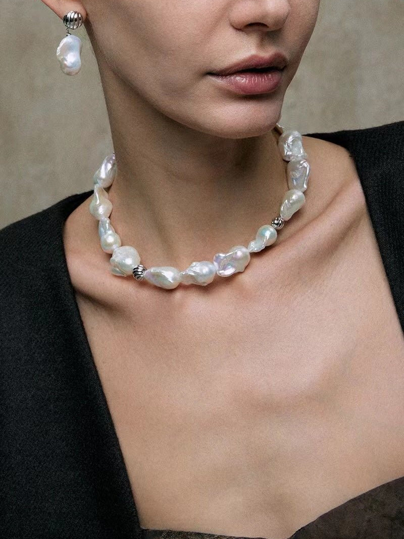 Classic Elegant Baroque Pearl Beaded Choker Necklace gembea jewelry