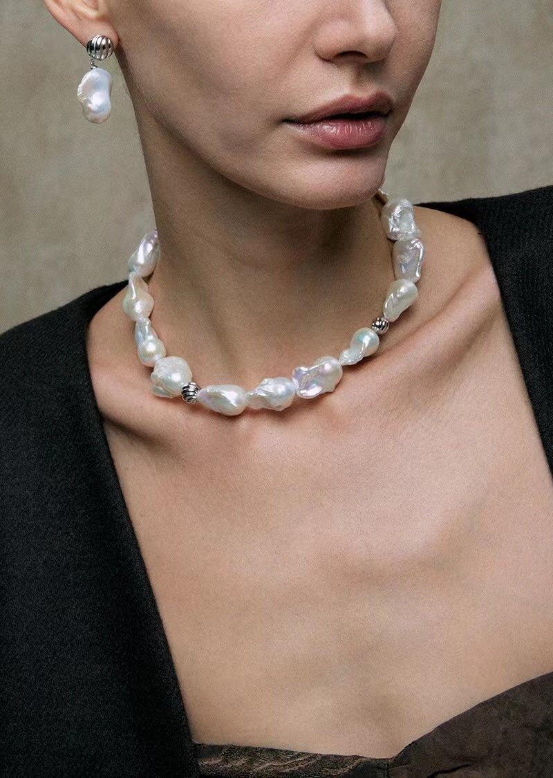 Classic Elegant Baroque Pearl Beaded Choker Necklace gembea jewelry