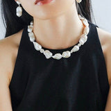 Classic Elegant Baroque Pearl Beaded Choker Necklace gembea jewelry