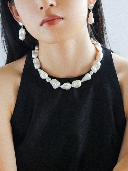 Classic Elegant Baroque Pearl Beaded Choker Necklace gembea jewelry