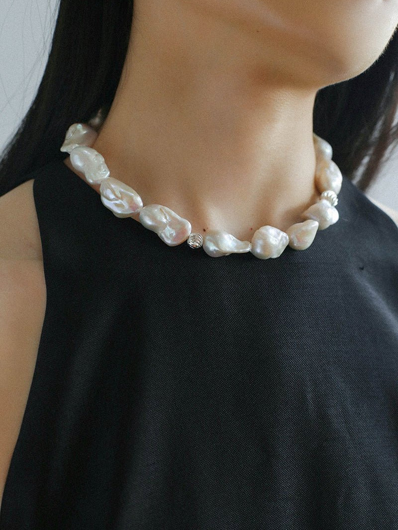 Classic Elegant Baroque Pearl Beaded Choker Necklace gembea jewelry