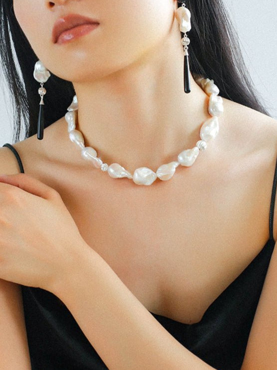 Classic Elegant Baroque Pearl Beaded Choker Necklace gembea jewelry