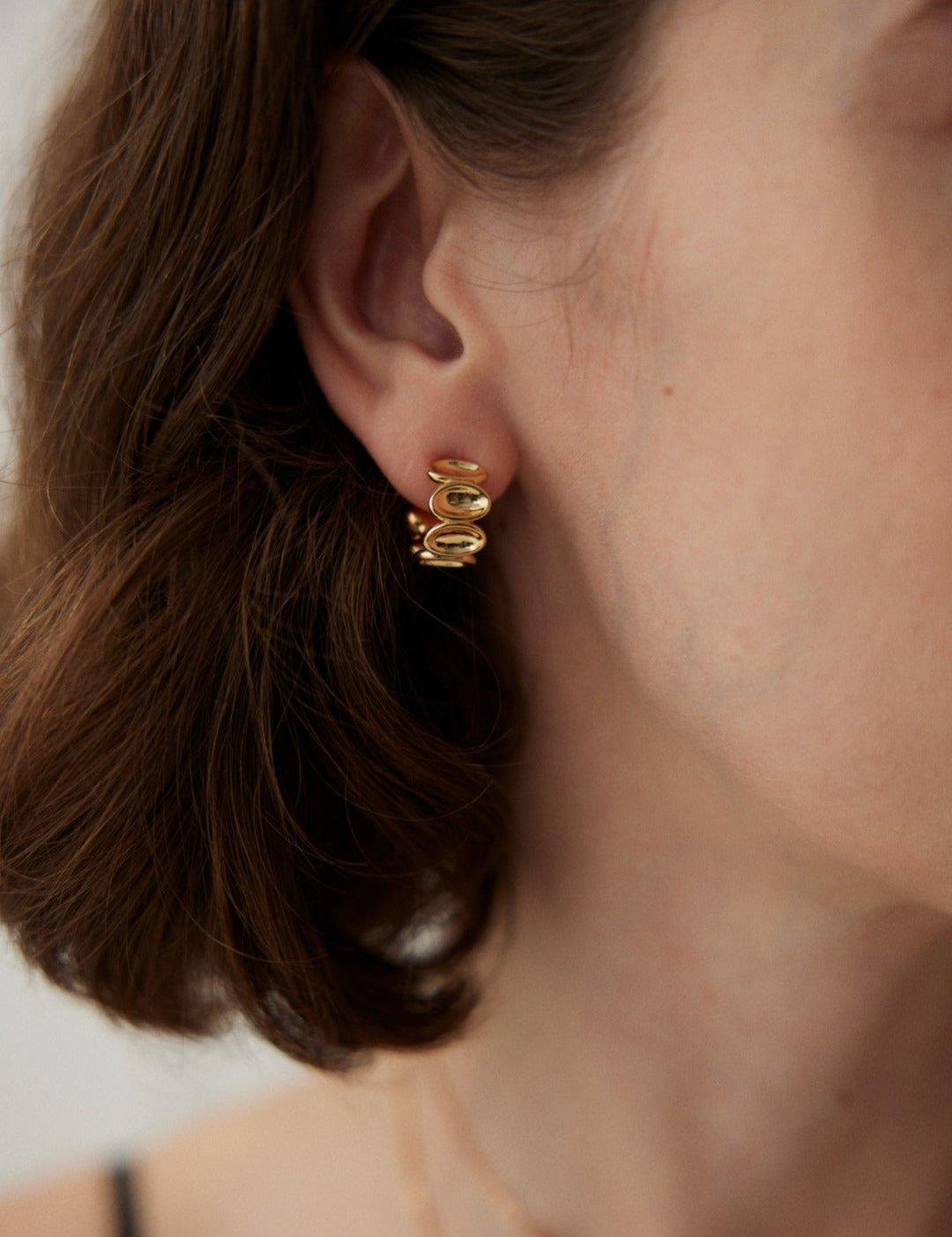 Stylish Classic Semi-round 18K Gold Earrings - Gembea Jewelry