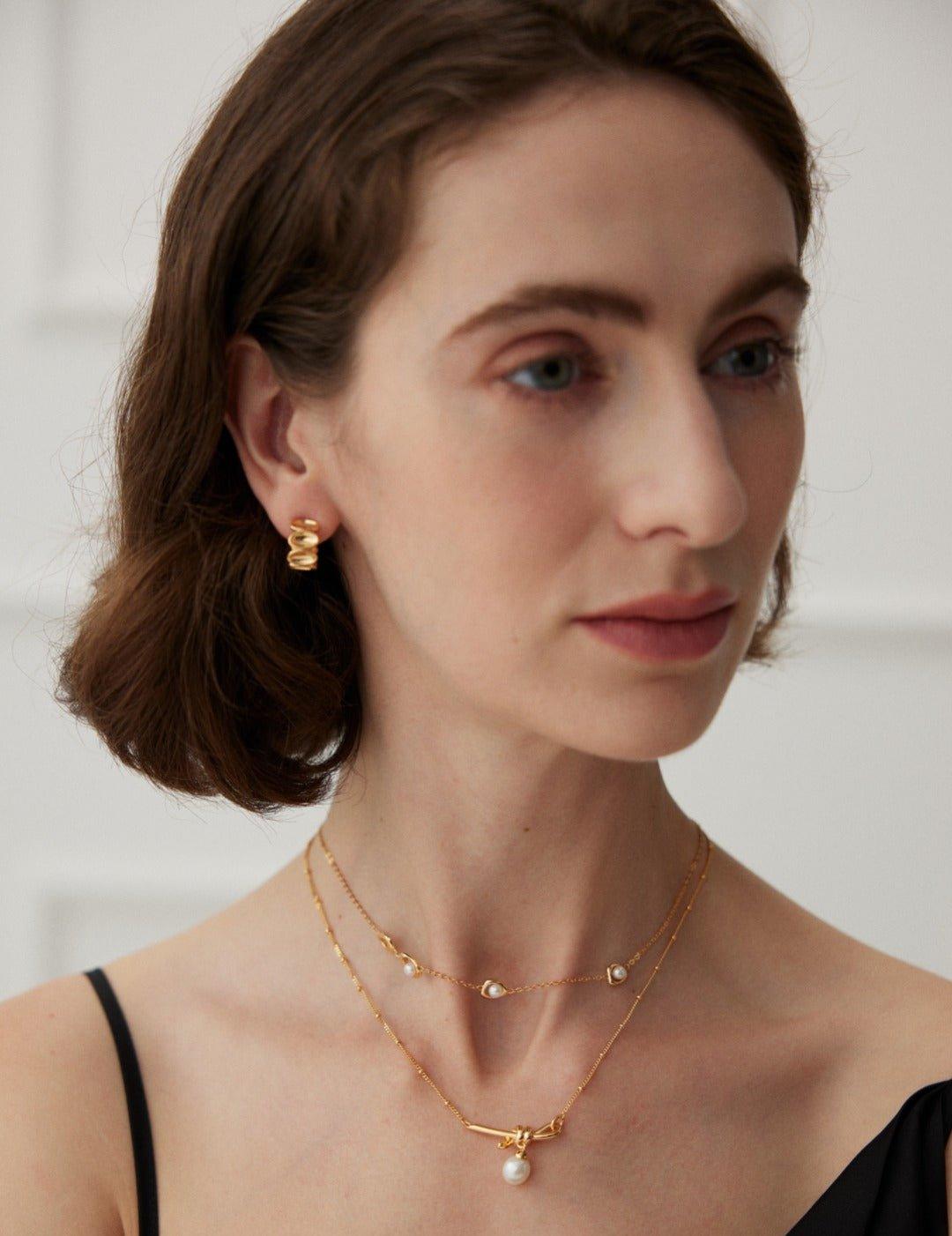 Stylish Classic Semi-round 18K Gold Earrings - Gembea Jewelry