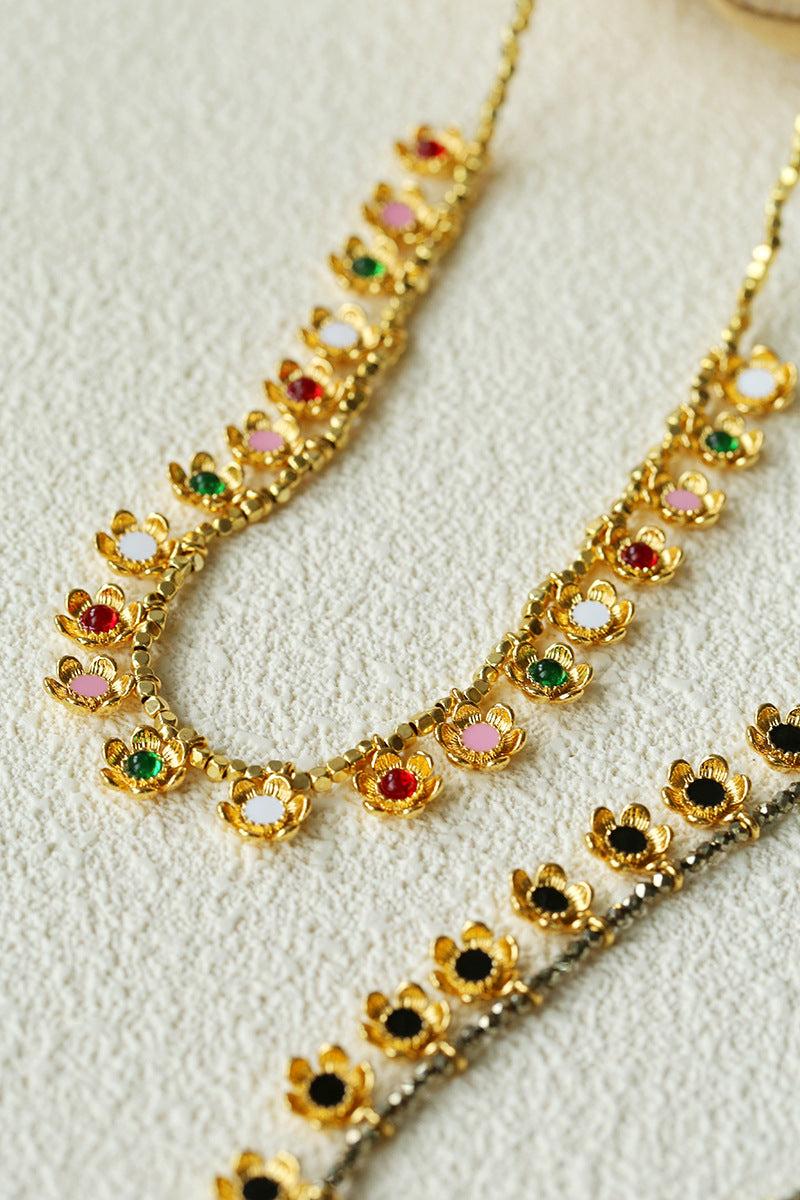 Colored Enamel Flower Pendant Choker Necklace gembea jewelry