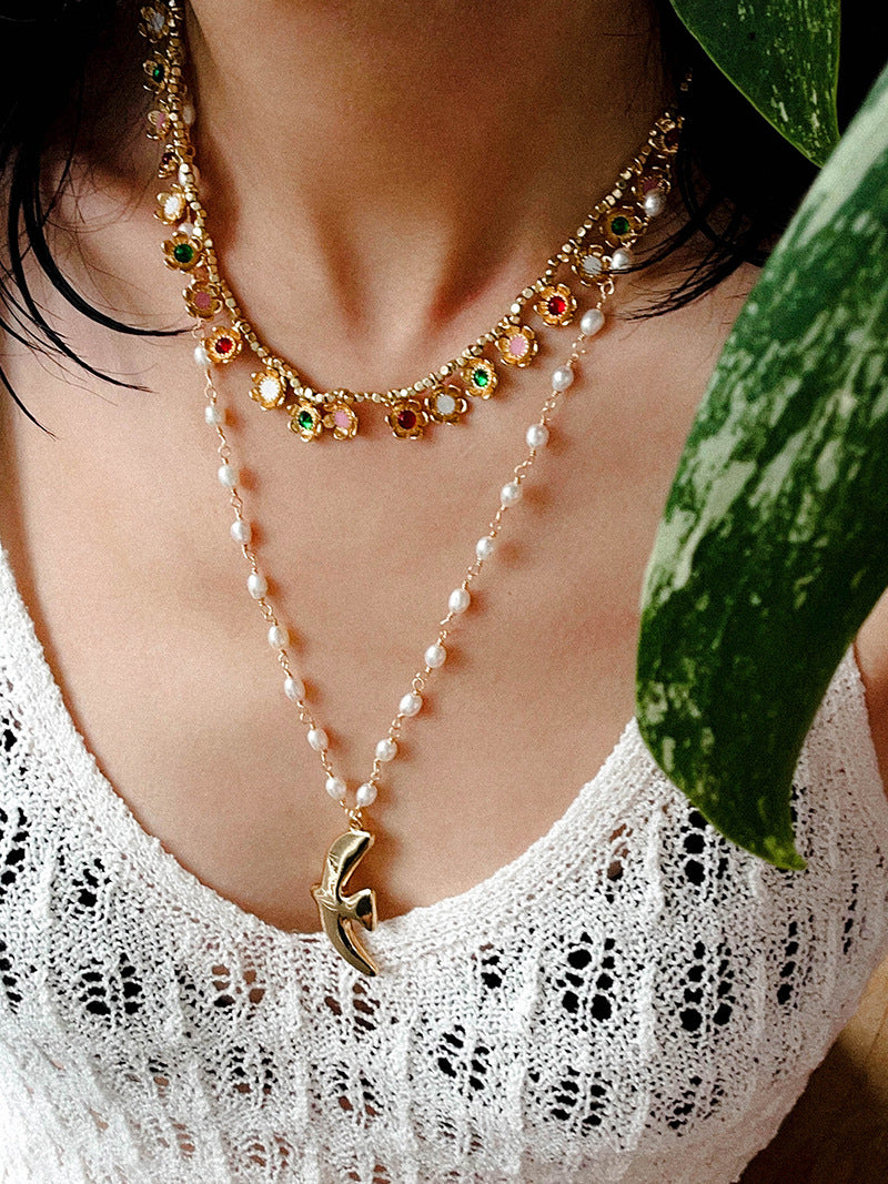 Colored Enamel Flower Pendant Choker Necklace gembea jewelry