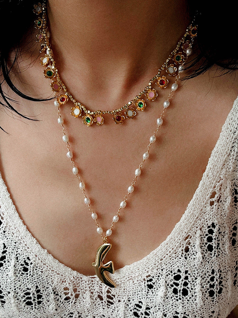 Colored Enamel Flower Pendant Choker Necklace gembea jewelry