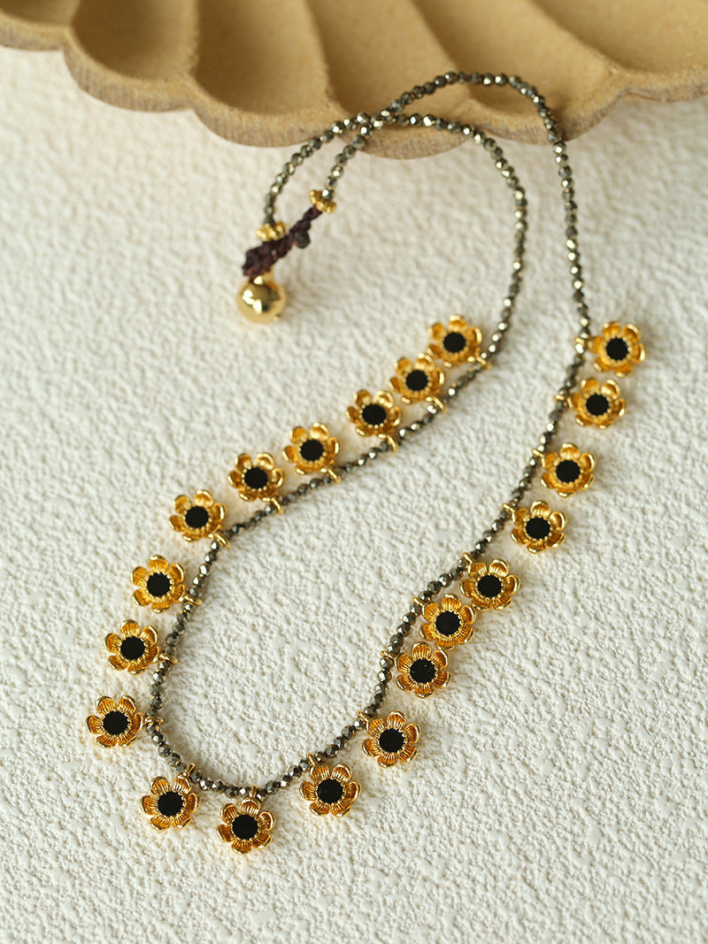 Colored Enamel Flower Pendant Choker Necklace gembea jewelry