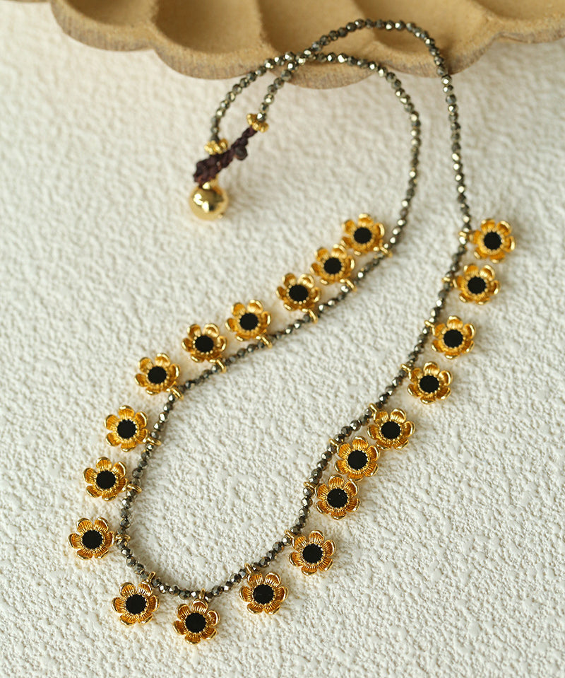 Colored Enamel Flower Pendant Choker Necklace gembea jewelry