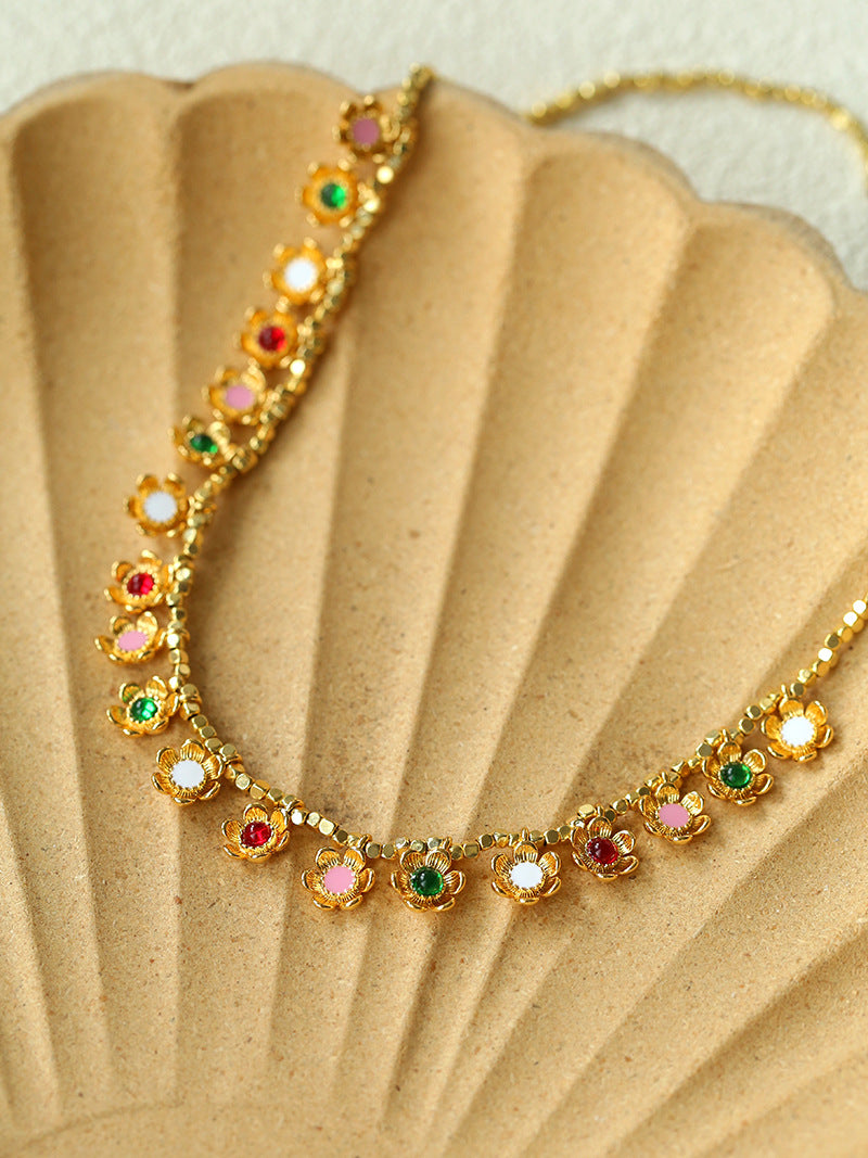 Colored Enamel Flower Pendant Choker Necklace gembea jewelry