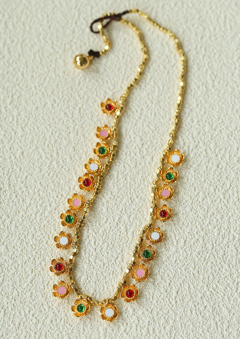 Colored Enamel Flower Pendant Choker Necklace gembea jewelry