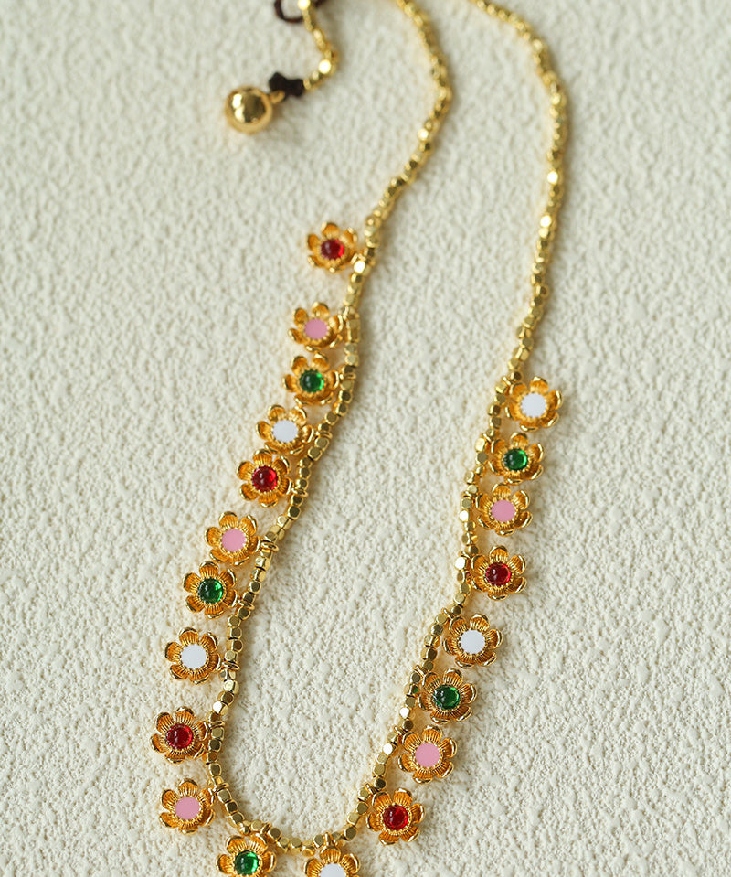 Colored Enamel Flower Pendant Choker Necklace gembea jewelry