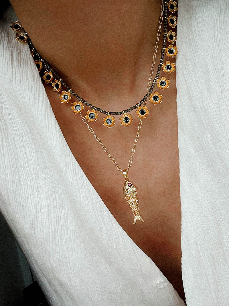 Colored Enamel Flower Pendant Choker Necklace gembea jewelry