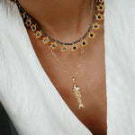 Colored Enamel Flower Pendant Choker Necklace gembea jewelry