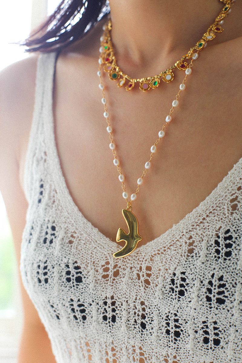 Colored Enamel Flower Pendant Choker Necklace gembea jewelry