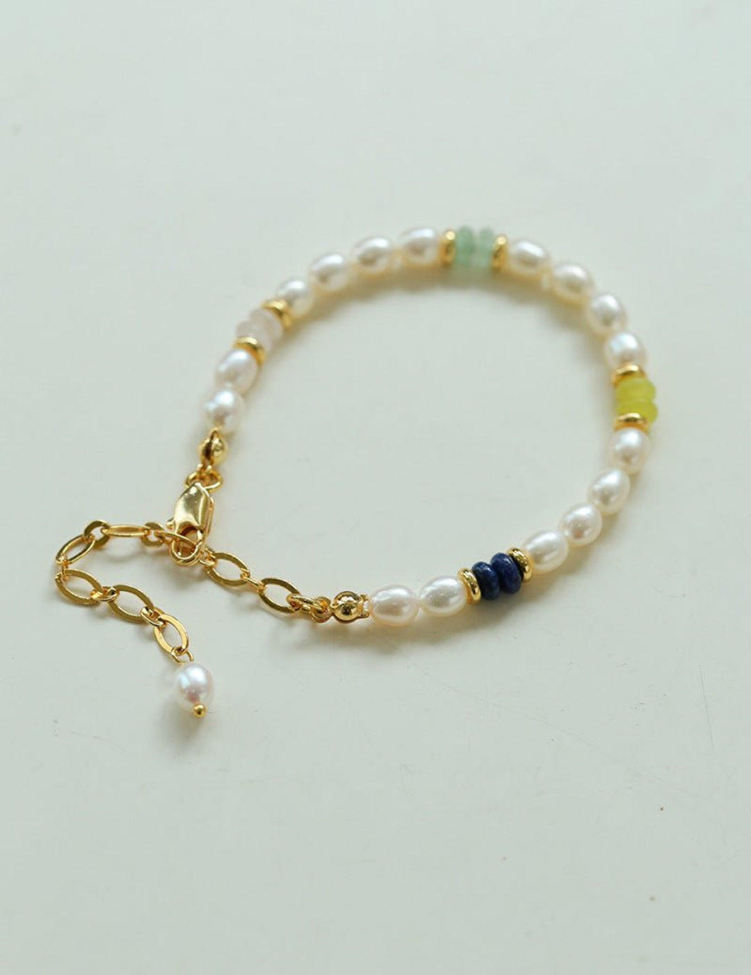 Colored Gemstone Rice Pearl Beaded Bracelet gembea jewelry