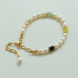 Colored Gemstone Rice Pearl Beaded Bracelet gembea jewelry