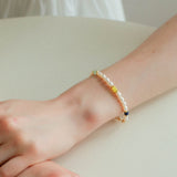 Colored Gemstone Rice Pearl Beaded Bracelet gembea jewelry
