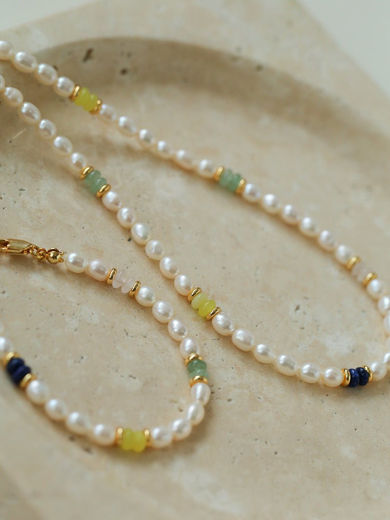 Colored Gemstone Rice Pearl Beaded Bracelet gembea jewelry