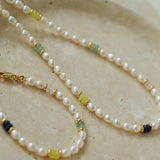 Colored Gemstone Rice Pearl Beaded Bracelet gembea jewelry