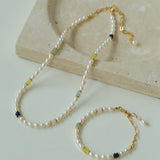 Colored Gemstone Rice Pearl Beaded Bracelet gembea jewelry