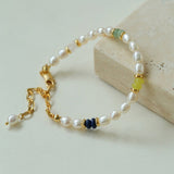 Colored Gemstone Rice Pearl Beaded Bracelet gembea jewelry